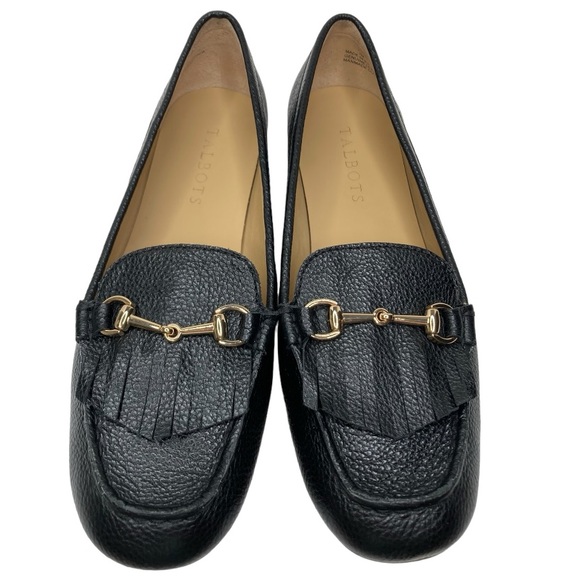 TALBOTS “EVERSON” Black & Gold Horsebit Pebbled Leather Moccasins Loafers, 7M - Picture 6 of 13